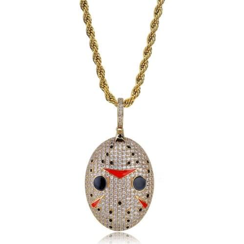 OMYFUN Factory Price Hip Hop Bling Mask Jewelry Full CZ Micro Paved Fancy Pendant Necklace for Men Women Christmas Gift Dropship