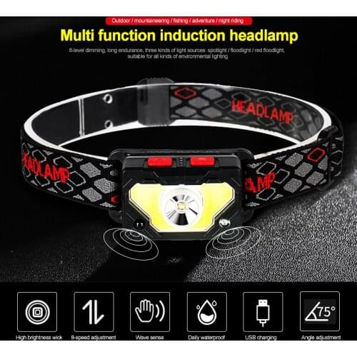 Outdoor charging sensor camping headlight with magnet hook night fishing Adjustable Waterproof COB LED strong head lamp