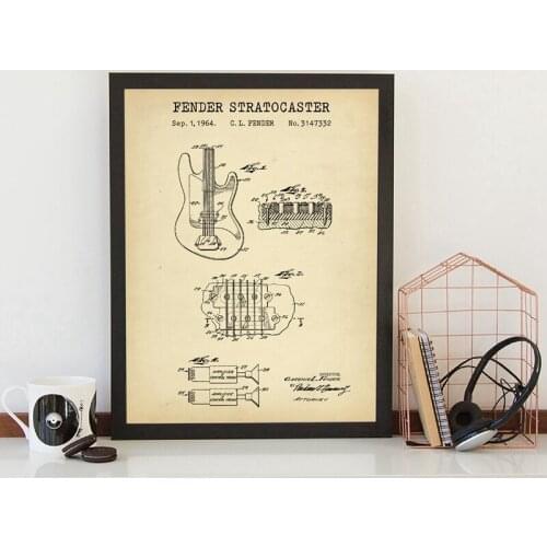 Fender Stratocaster Print Fender Electric Guitar Patent Posters Musician Gifts Music Teacher Present Wall Art Canvas Painting