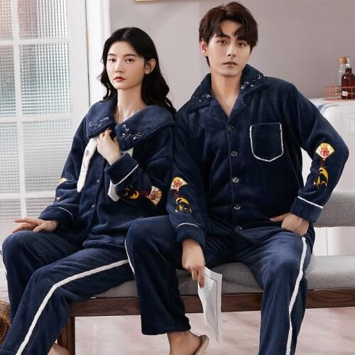 Lovers Pajamas Womens Autumn And Winter Style Coral Velvet Thickened Plush Flannel Mens Winter Outerwear Suit