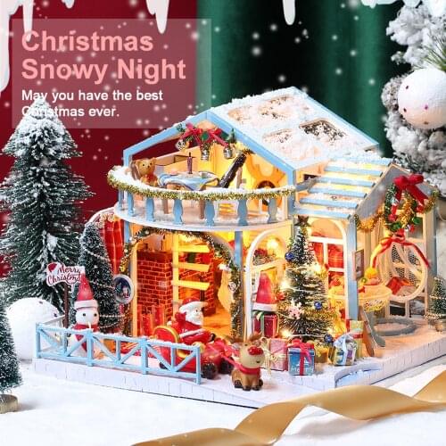 Christmas Wooden DIY Doll House Miniature Box Puzzle Assemble 3d Dollhouse Kits Toys For Children Birthday Gift Doll House