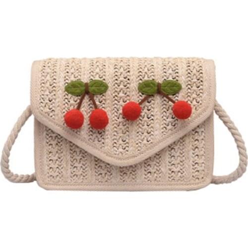 Rattan Square Fashion Beach Bag Ladies Straw Crossbody Bag Cute Cherry Handbag Simple Package RetroBag Woman Khaki Beige Wallet
