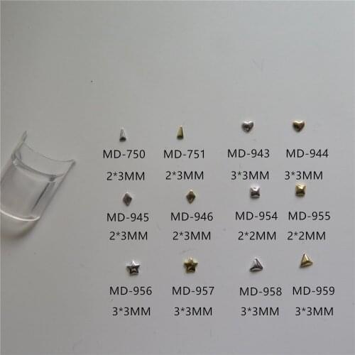 MD-750-959 30pcs Nail Decoration Small Metal Gold and Silver Long Triangle Heart Diamond Square Star Metal Nail Art Decoration