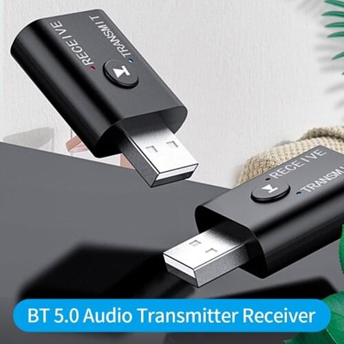 USB BT Audio Adapter 2-in-1 BT 5.0 EDR Audio Receiver Transmitter with 3.5mm AUX Port for TV PC Home/Car Stereo System, Black