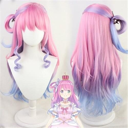 Vtuber Youtuber Hololive Himemori Luna Cosplay Heat Resistant Synthetic Long Pink Curly Hair Wig Hallowen Party+ Free Wig Cap