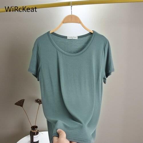 WiRckeat Solid 11 Colors Modal T-shirts for Women Casual T Shirt Women Best Frineds Solid O-neck Womens Shirt Short Sleeve