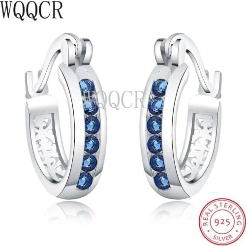 WQQCR New 925 Sterling Silver Color Hollow Flower Eight-Color Selection Zircon Earrings Large Hollow Blue Fine Jewelry Gift