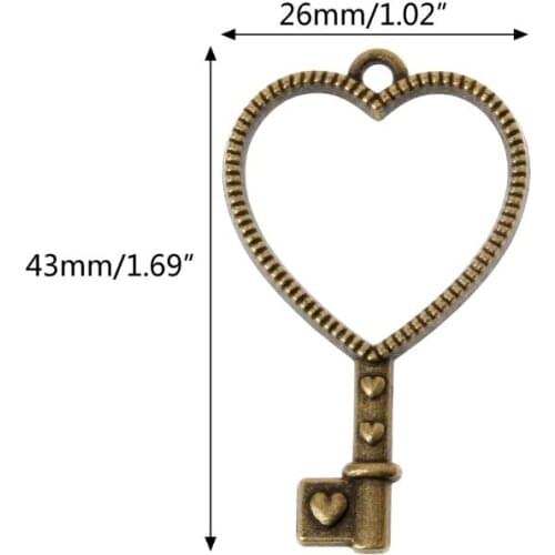 Y1UE 10Pcs Heart Key Pendant Press Flower UV Resin Blank Frame Bezel Jewelry Making