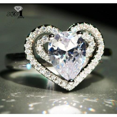 YaYI Jewelry Princess Cut 6.9CT White Zircon Silver Filled Engagement Rings wedding Heart Rings Valentines Day Girls ring 1060