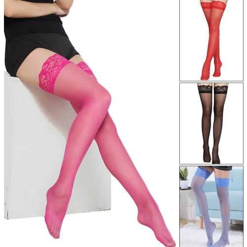 Women Fishnet Stockings Thigh Highs Sexy Lingerie Neon Color Summer Thin Transparent Socks Women Lace Stockings Medias De Mujer
