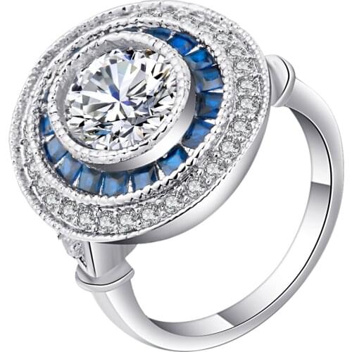 Luxury Royal Cubic Zirconia Rings Jewelry Silver Color Round BIg CZ Wedding Engagement Rings For Women Love Anniversary Gift