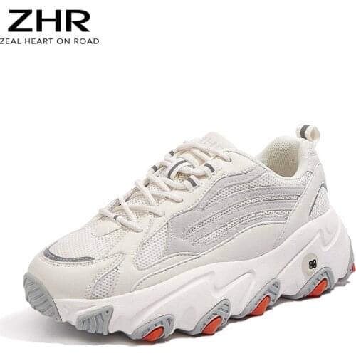 2021 Fashion Women Shoes Chunky Casual Sport Sneakers Thick Heels Female Walking Vulcanize Shoes Comfortable Ladies Sneakers