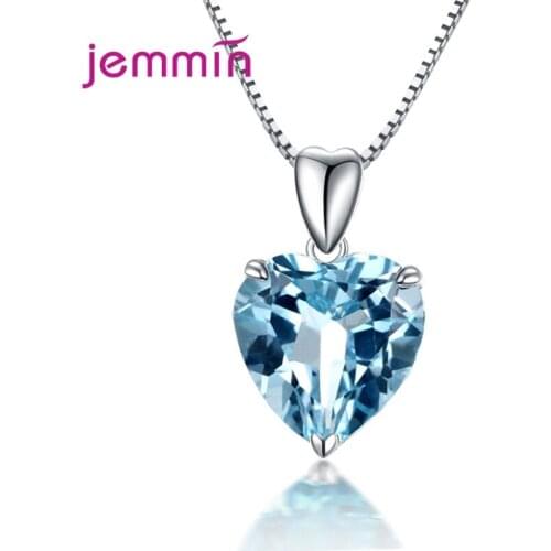 Fashion Romantic 925 Sterling Silver Heart Shape Sapphire Pendant Necklace for Women Fine Jewelry Valentines Day Christmas Gift