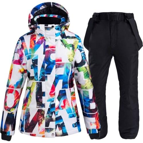 Womens Snow Suit clothing set ski Costumes Waterproof Windproof Winter Wear Mountain Snowboarding Ski Jackets + snow Bibs pants