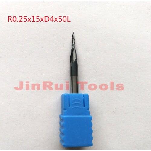 1pc R0.25*D4*15*50L*2F HRC55 Tungsten solid carbide Coated Tapered Ball Nose End Mills CNC milling cutters knife