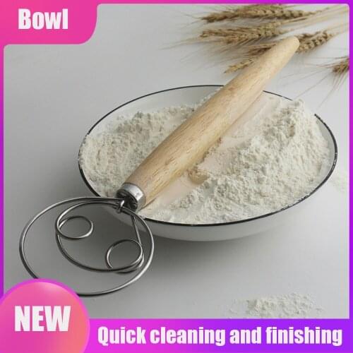 13 inch oak handle flour coil stirrer kitchen baking tools egg beater flour beater mixing stick