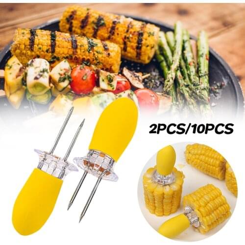 2pcs 10pcs Fork Corn Skewer Stainless Steel Corn Holders Corn On The Cob Skewers Fruit Forks Outdoor Barbecue Tool