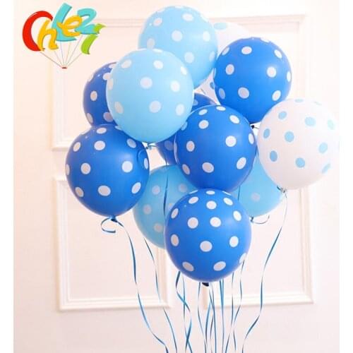 20PCS 12inch Light blue White polka dot latex balloon Wedding decoration Kids Birthday Party supplies Helium balloon baby shower