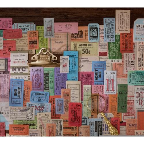40pcs Retro Stickers Antique Tickets Hand Account Material Stickers Vintage Paper Sticker Flakes Stationary Office Art Supplies