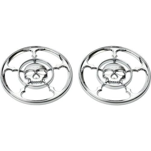 5 1/2" Chrome Skull Speaker Trim Grill Cover Motorcycle for Harley Touring Electra Street Glide Trikes 2014-2017 2015 2016