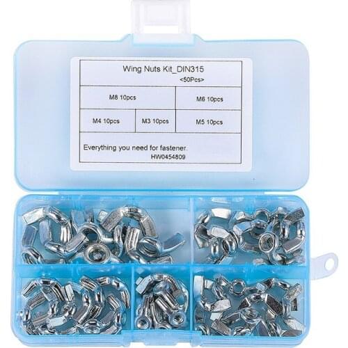 50Pcs/set DIN315 M3 M4 M5 M6 M8 Galvanized Hand Tighten Nut Butterfly Nut Ingot Wing Nuts