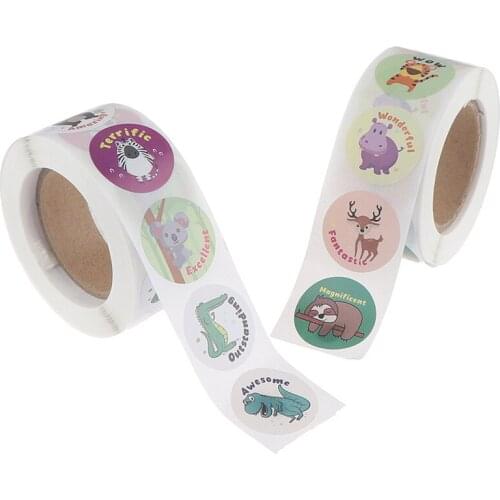500pcs/roll Cute Cartoon Animals Stickers Journal Scrapbooking Teacher Encouragement Reward Sticker For Children Stationery