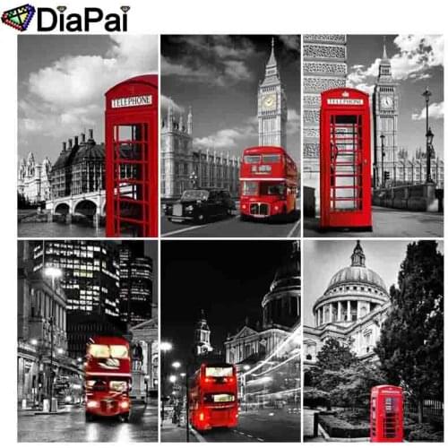 DIAPAI 5D DIY Diamond Painting 100% Full Square/Round Drill "City street phone booth" 3D Embroidery Cross Stitch Home Decor