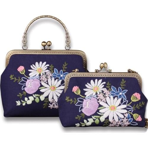 Flower Patterns Hand Embroidery Handbag Shoulder Bag DIY Set Embroidery Supplies Decorative Arts Reduced Pressure Pastime