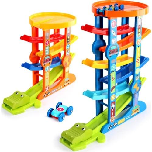 Kids Car Sliding Toys 7-Layer Ramp Race Track & 6 Mini Inertia Baby Motor Skill Developmental Educational Toys For Children Gift
