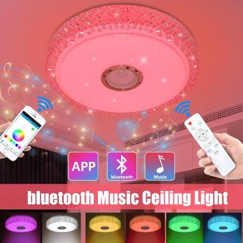 Crystal 48W Music LED Ceiling Light Bluetooth Speaker Remote Control Color Changing for Bedroom Kitchen Children Living Room