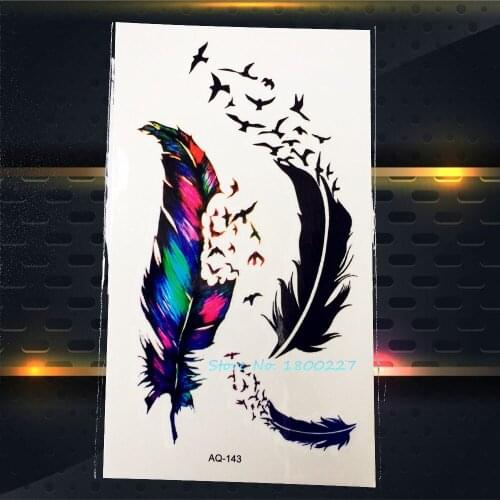 Colorful Body Art Feather Small Birds Tattoos Sticker PAQ-143 Glitter Tatoo Peacock Feather Environmental Waterproof Tattoos
