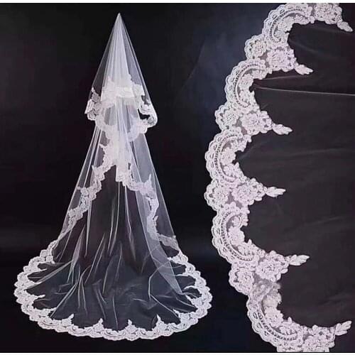 2021 New 1T Lace Wedding Veil Cathedral Length Bridal Veils Without Comb Wedding Accessoires