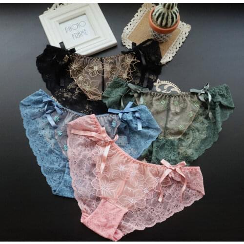 Japanese Embroidery Flower Lace Cute Girl Sexy Ladies Low Waist Underwear Women Breathable Womens Briefs Sexy Underwear Women