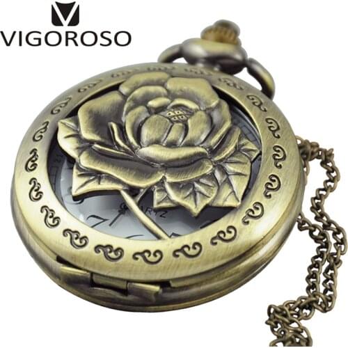 Rose Pattern Quartz Pocket Watch Full Hunter Women Men Fob Watch Clock Wholesale relogio de bolso