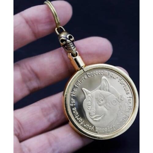 Brass Handicraft Dogecoin 4cm Commemorative Digital Crypto Coin Collectible Key Car Pendant Decoration Creative Good Friend Gift
