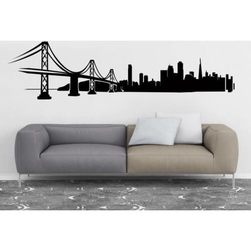 San Francisco City Skyline Silhouette Wall Decals Living Vinyl Art Sticker For Offices, Dorm, Home Decor Adesivo De Parede LA024