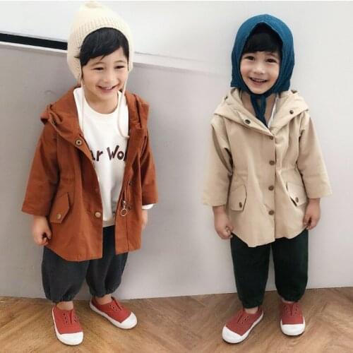 Fashion New Childrens Long Trench Korean Boys and Girls Solid Hoodies Jackets Baby Coats Toddler Jackets Outwear Baby Clothes