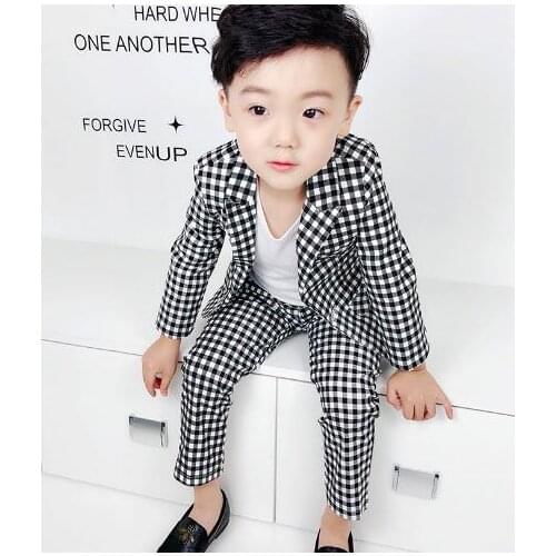 Autumn summer Plaid Balzer suit for kids wedding flower boys dress MODIS kids blazer pant 2 parts kids jacket suit for baby boys