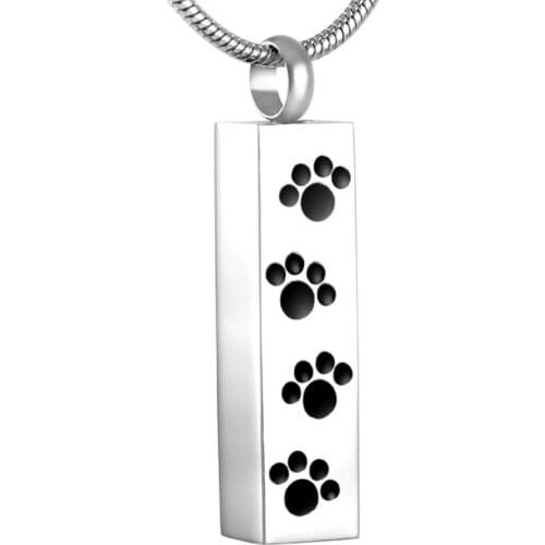 IJD8600 Pet Dog/Cat Paw Print Stainless Steel Cremation Keepsake Pendant For Ashes Urn Rectangular Necklace Memorial Souvenir