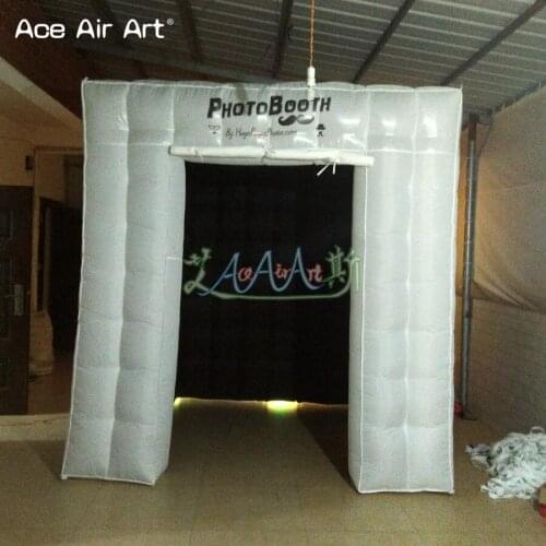 Personalised led inflatable cube tent photo booth,photo cabin kiosk with 2 doors and black interior for wedding party