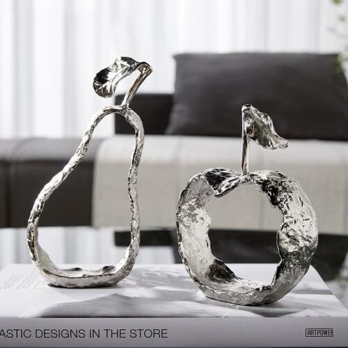 Home Furnishing Minimalist Style Silver Metal Fruit Decoration Indoor Soft Decoration Coffee Table Desktop Apple Pear Crafts