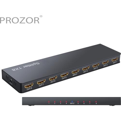 PROZOR 1 in 8 Out HDMI-compatible Splitter Support Full Ultra HD 4K/30hz 1080P 3D Resolutions HDMI-compatible Splitter For PC TV