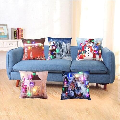 Christmas Present Cushion Cover LED Xmas Deer Santa Claus Home Decorative Pillows Cover Nordic Simple Christmas Blessing