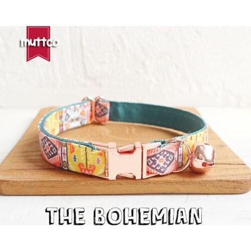 MUTTCO retail with rose gold high quality metal buckle collar for cat THE BOHEMIAN design cat collar 2 sizes UCC050M