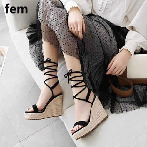 Ankle Trap Sandals High Heels Women Shoes Wedges Cross-Tied Gladiator Platform Shoes Thick Bottom Peep Toe Summer Fashion Cheape