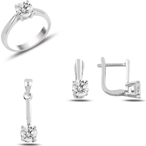 Silver 925 Sterling Zircon Cubic Zirconia Solitaire Set