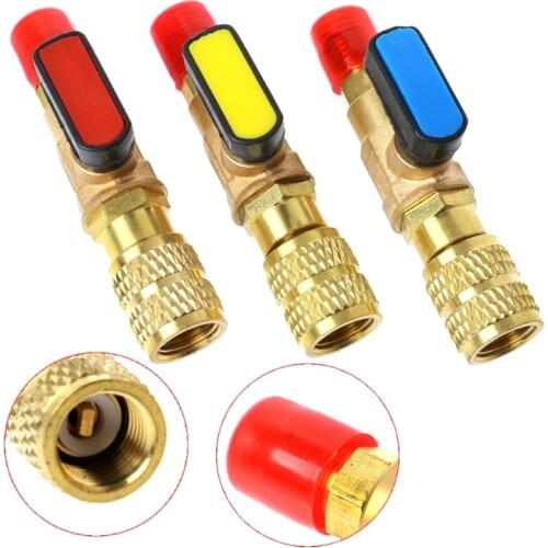 1/4" Male to 5/16" Female SAE R410A Refrigerant Straight Ball Valve AC Charging