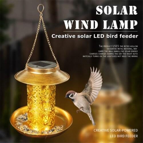 Outside Bird-Feeder Solar Powered Garden Lantern Light Bird-House Wild Hanging Birdfeeder Waterproof Copper Hollow Design