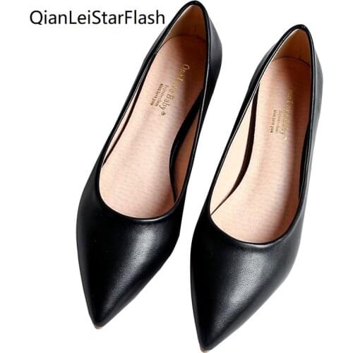 Women Flat Heel Shoes Basic Style Office Lady Working Shoes Flat Heel Pointed Toe Pure Color Plus Small Size 31 32 33 43 44 45