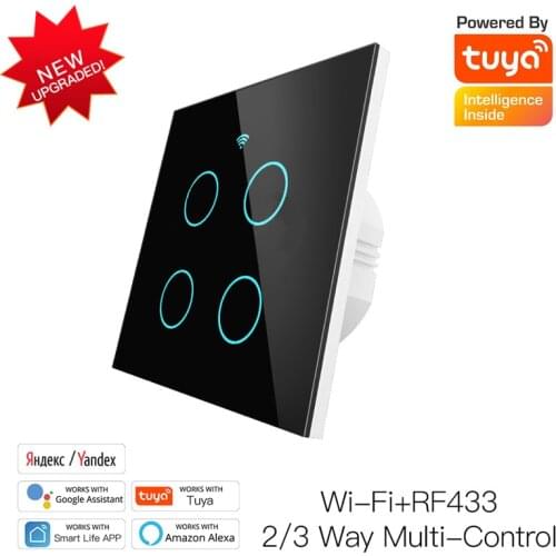 10A EU WiFi+RF 433MHz 4 Gang Switch Glass Panel Smart Life/Tuya App Timer Remote Voice Touch Control Work With Alexa Google Home